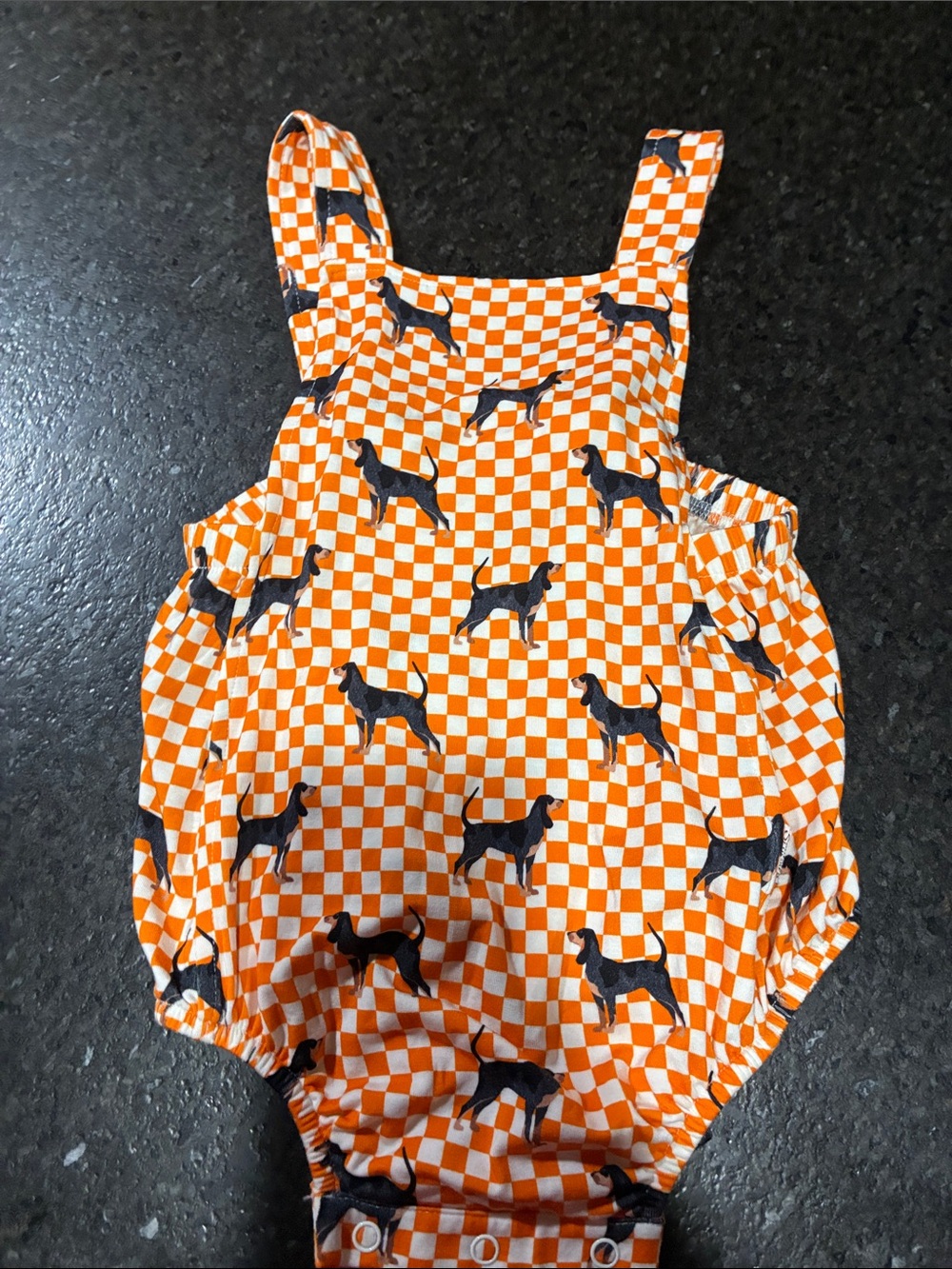 Orange Check Dog Print Kids One-Piece Romper